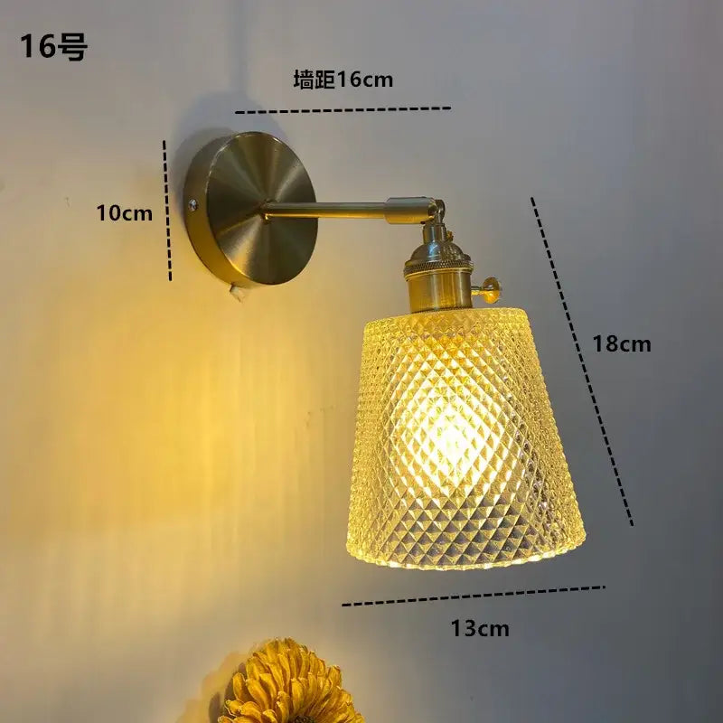 Modern brass ruffled clear glass led wall sconce bathroom light