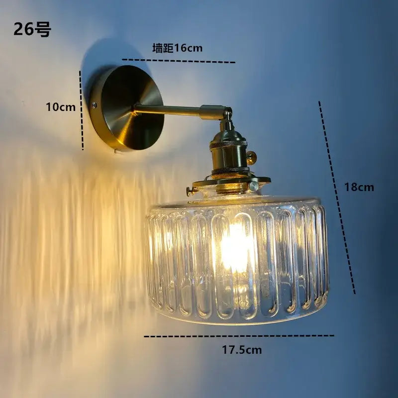 Modern brass ruffled clear glass led wall sconce bathroom light