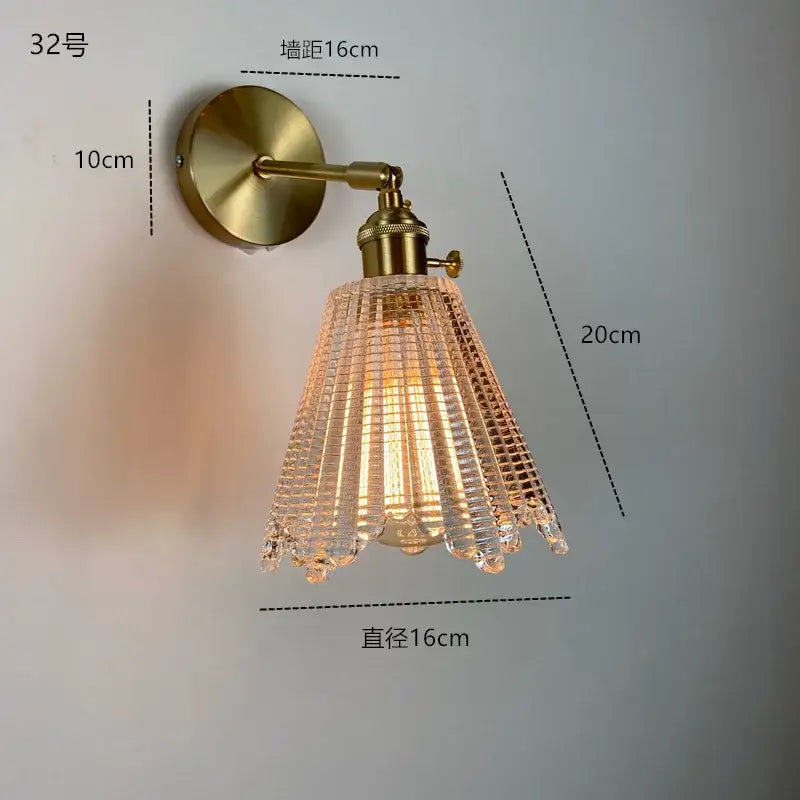 Modern brass ruffled clear glass led wall sconce bathroom light