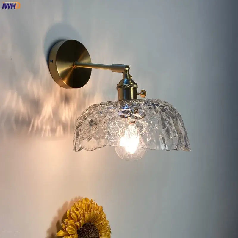 Modern brass ruffled clear glass led wall sconce bathroom light