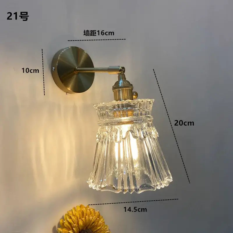 Modern brass ruffled clear glass led wall sconce bathroom light