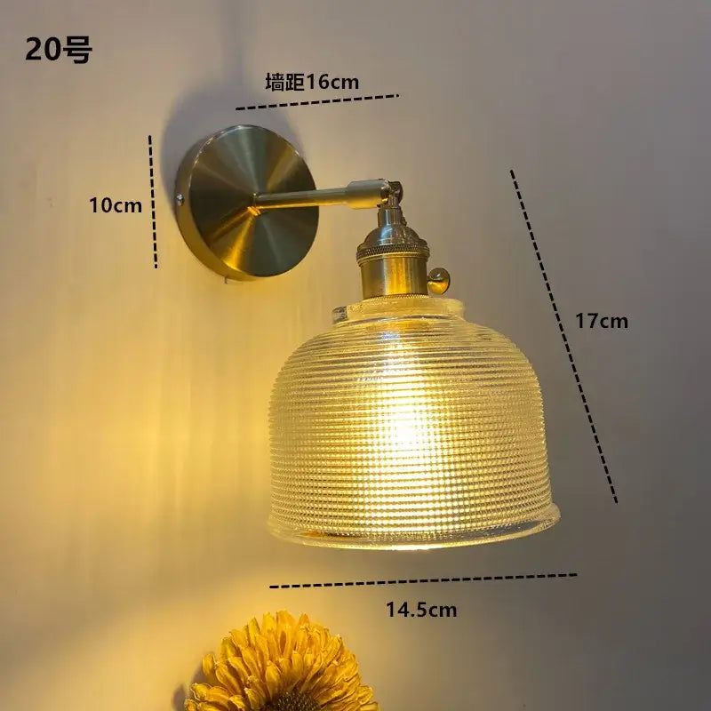 Modern brass ruffled clear glass led wall sconce bathroom light