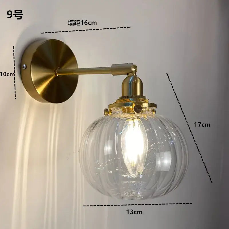 Modern brass ruffled clear glass led wall sconce bathroom light