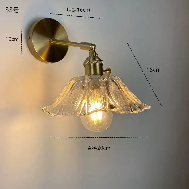 Modern brass ruffled clear glass led wall sconce bathroom light