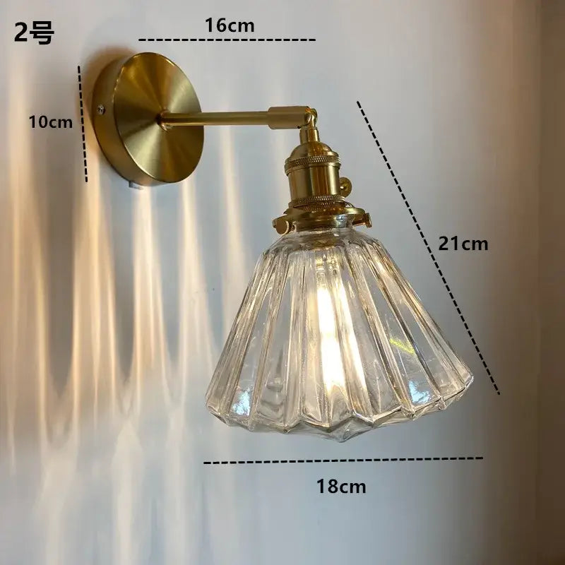Modern brass ruffled clear glass led wall sconce bathroom light