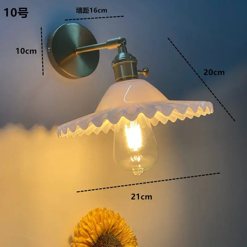 Modern brass ruffled clear glass led wall sconce bathroom light