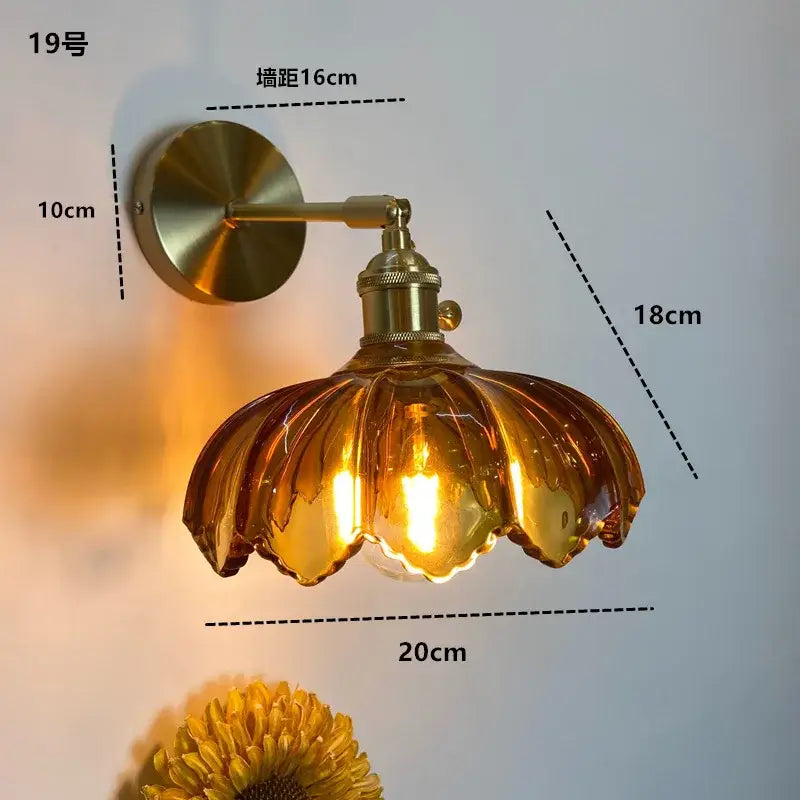Modern brass ruffled clear glass led wall sconce bathroom light