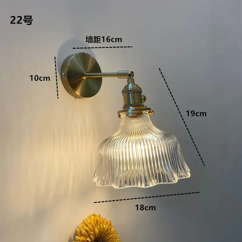 Modern brass ruffled clear glass led wall sconce bathroom light