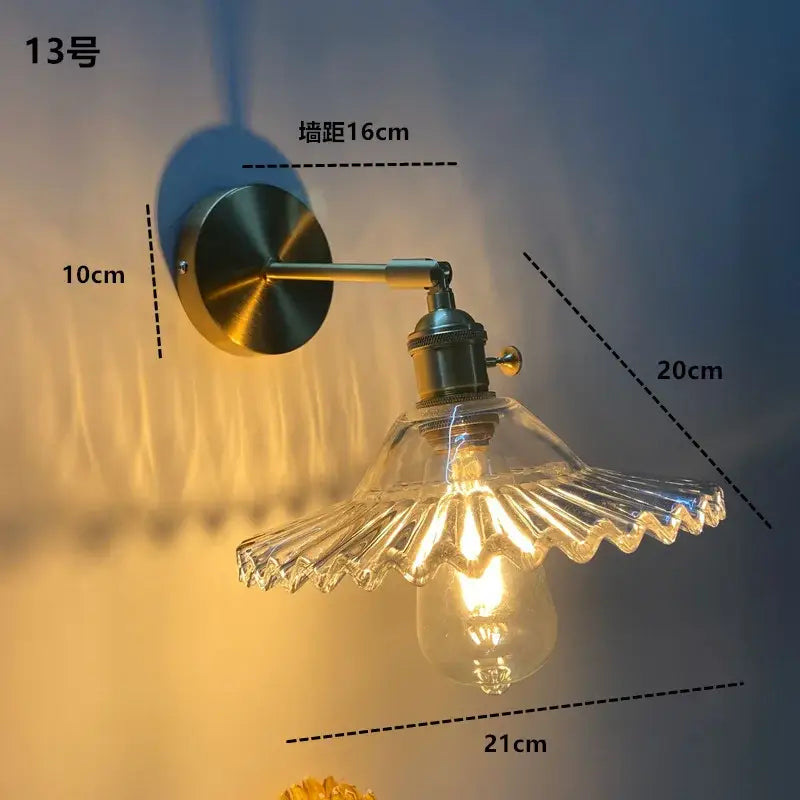Modern brass ruffled clear glass led wall sconce bathroom light
