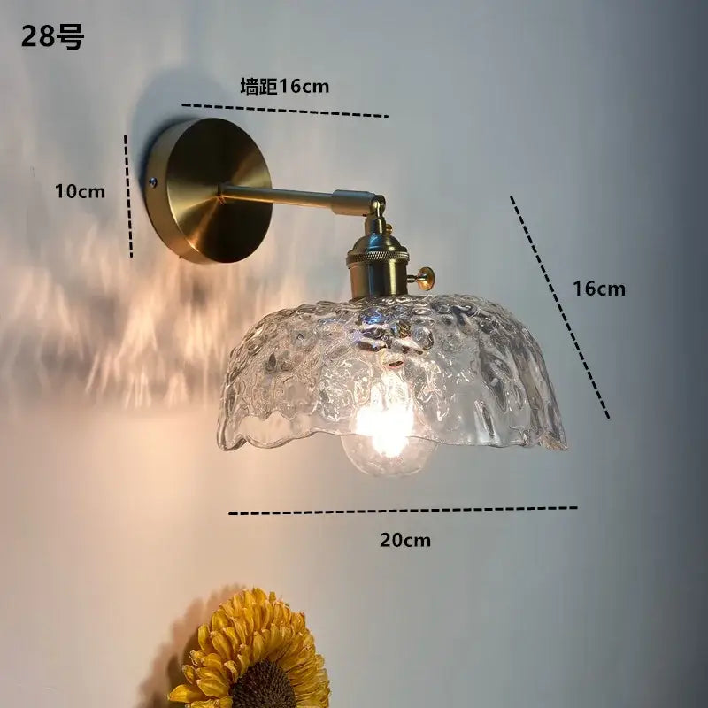 Modern brass ruffled clear glass led wall sconce bathroom light