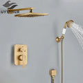 Modern brass square rainfall shower faucet set bathroom mixer system