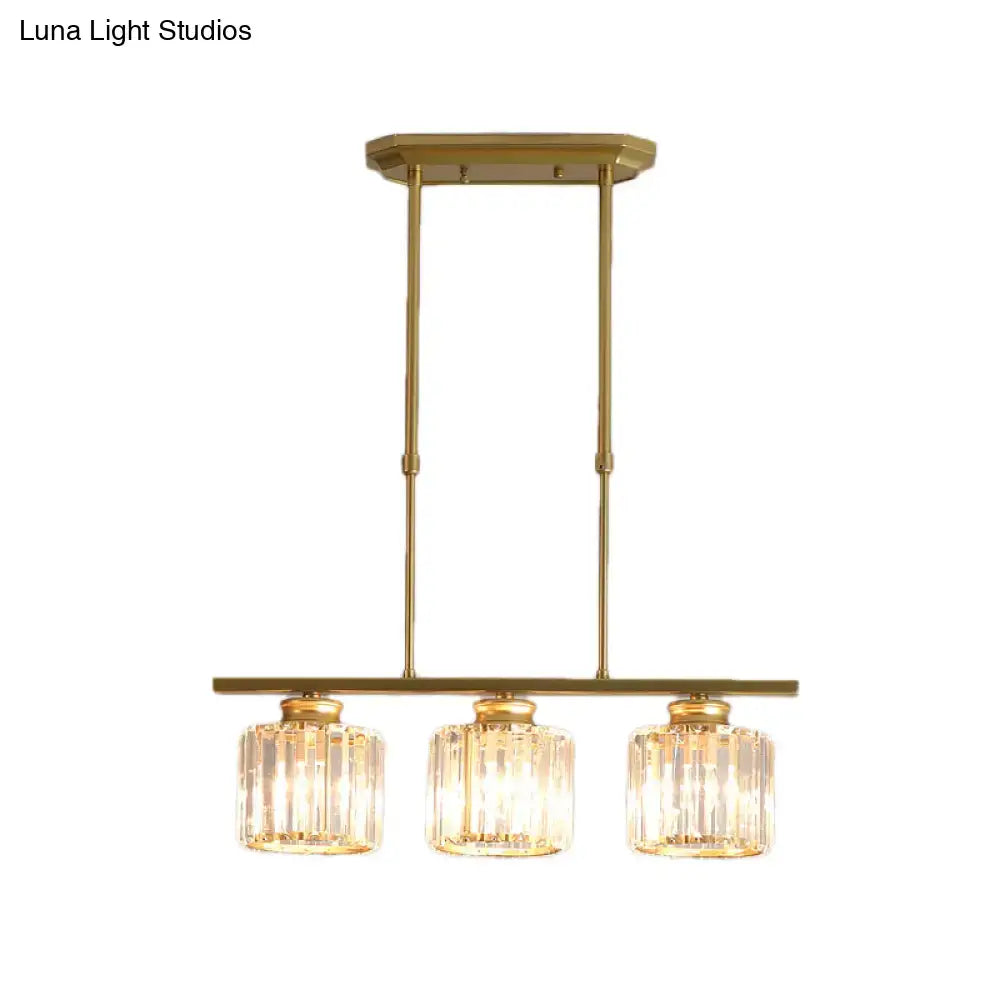 Modern brass triple crystal ceiling pendant light for dining room