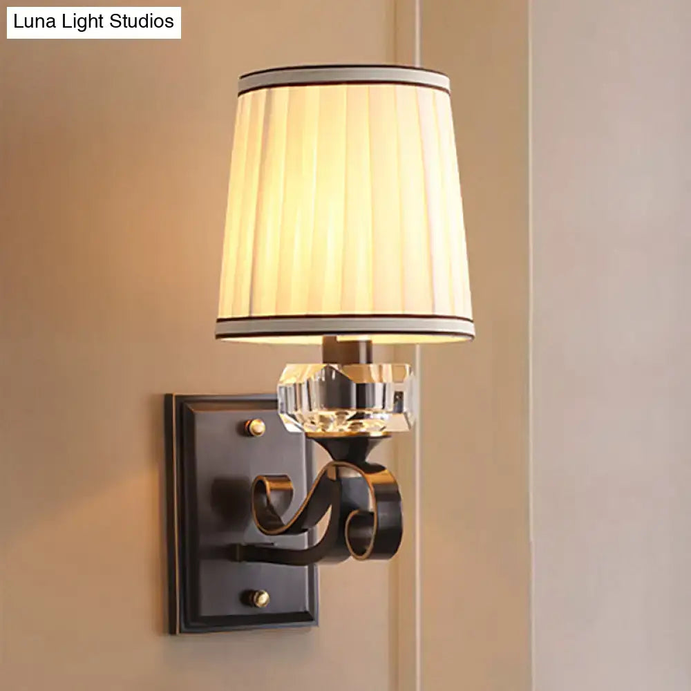 Modern brass wall lamp – bedroom sconce with pleated shade