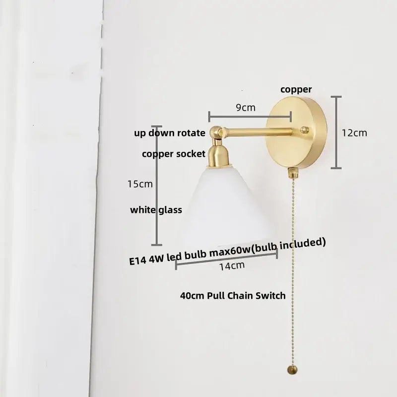 Modern brass wall lamp with clear glass shade bedroom reading light