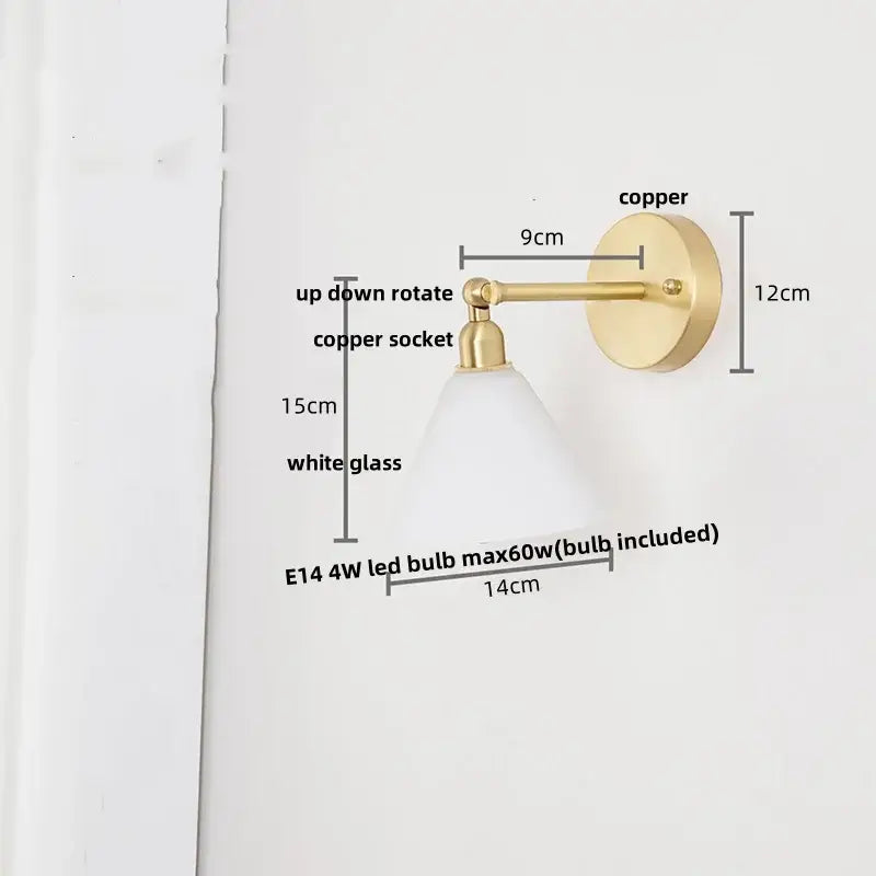 Modern brass wall lamp with clear glass shade bedroom reading light