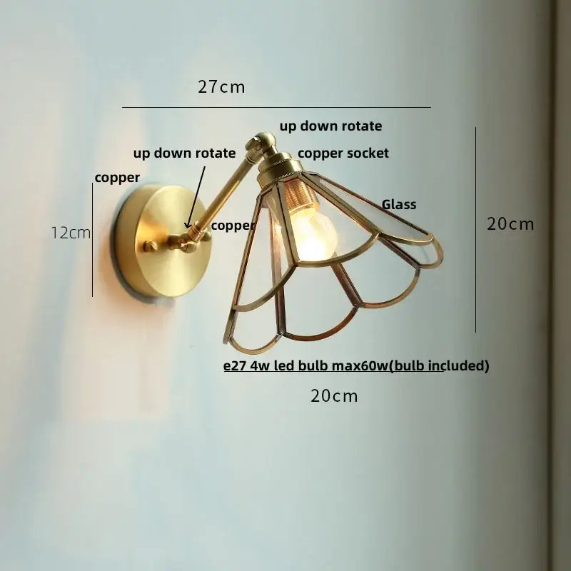 Modern brass wall lamp with clear glass shade bedroom reading light