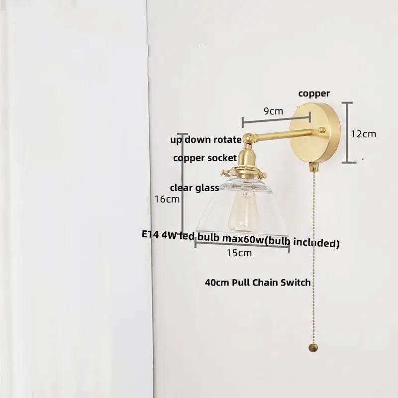 Modern brass wall lamp with clear glass shade bedroom reading light