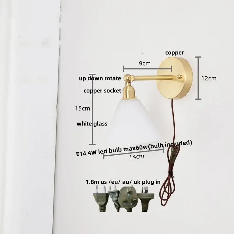 Modern brass wall lamp with clear glass shade bedroom reading light