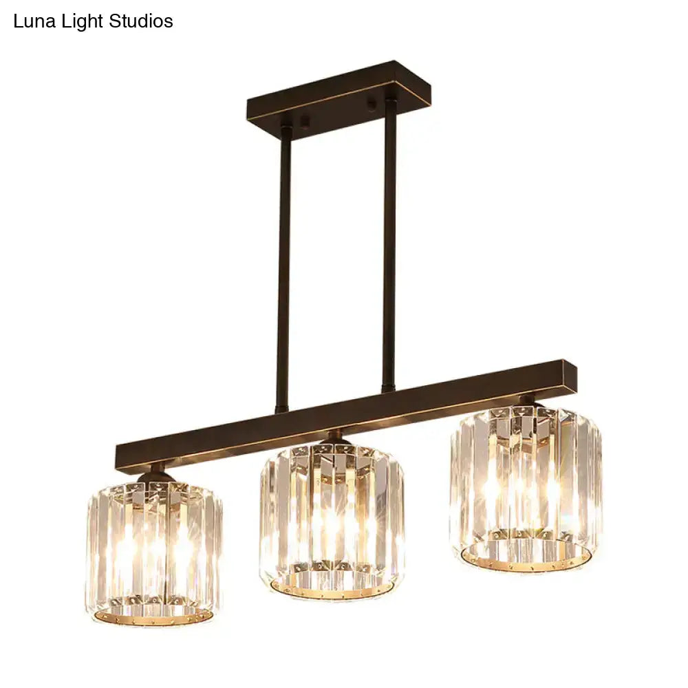 Modern bronze 3-light crystal island pendant dining room light