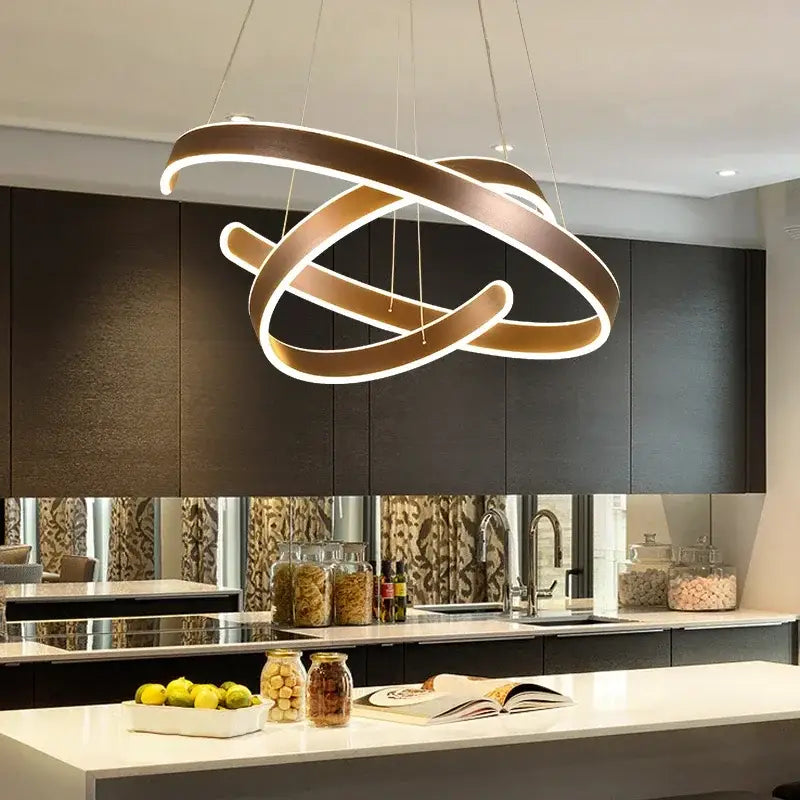 Modern bronze circle rings acrylic pendant light dining room