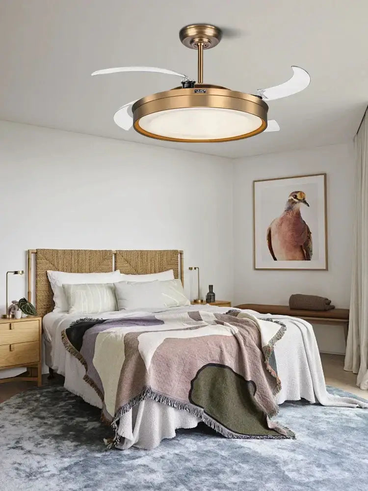 Modern bronze circular ceiling fan light living room reversible blades