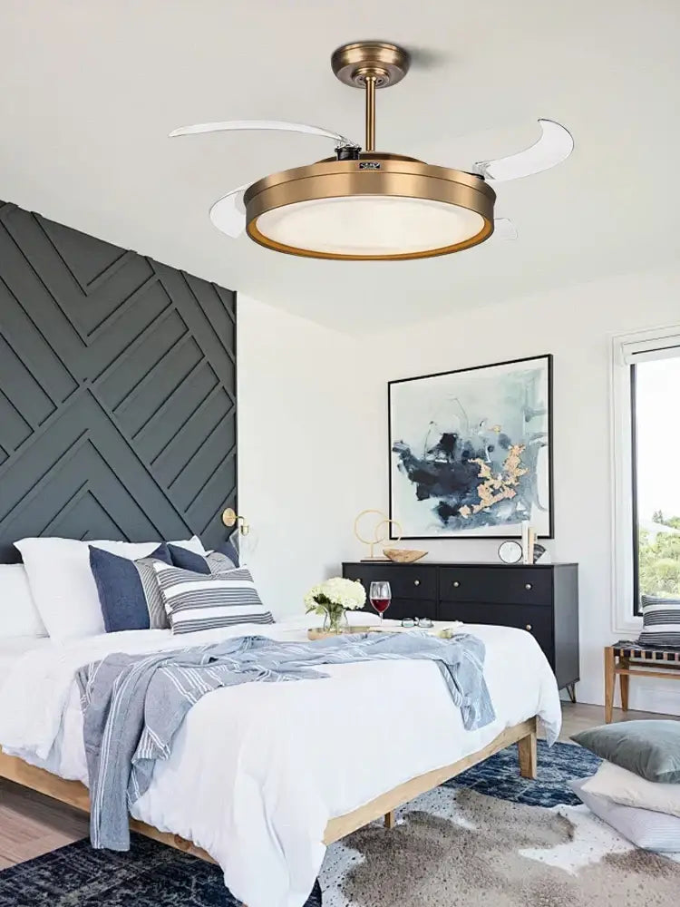 Modern bronze circular ceiling fan light living room reversible blades