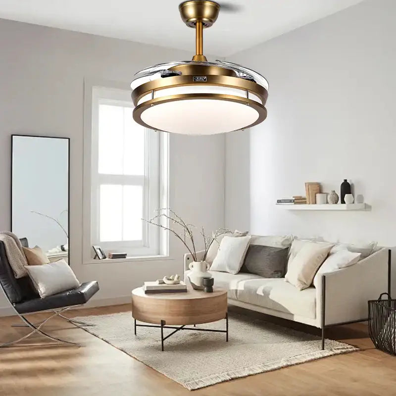Modern bronze circular ceiling fan light living room reversible blades