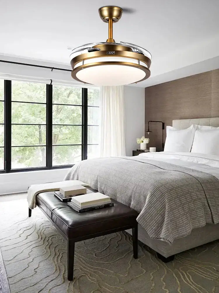 Modern bronze circular ceiling fan light living room reversible blades