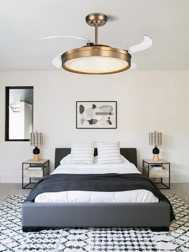 Modern bronze circular ceiling fan light living room reversible blades