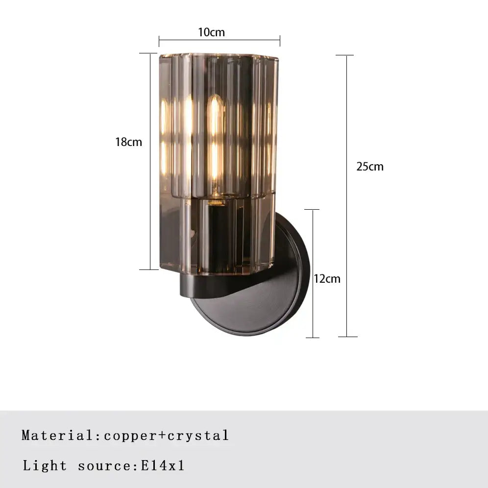 Modern bronze copper crystal wall lamp bedroom lighting fixture