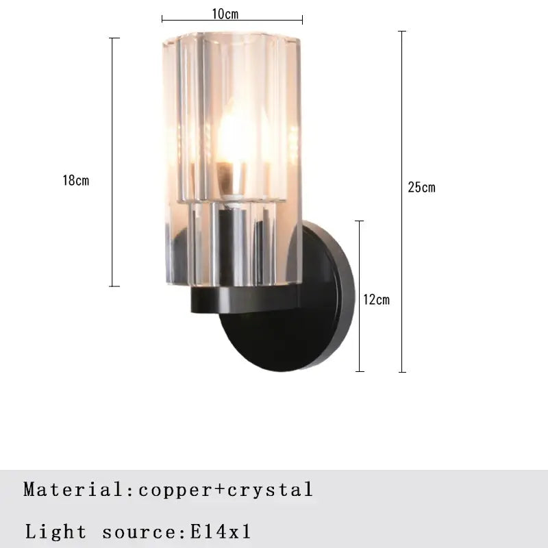 Modern bronze copper crystal wall lamp bedroom lighting fixture