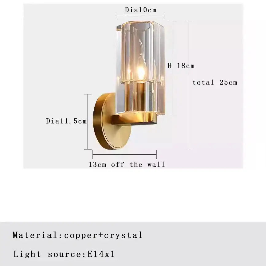 Modern bronze copper crystal wall lamp bedroom lighting fixture