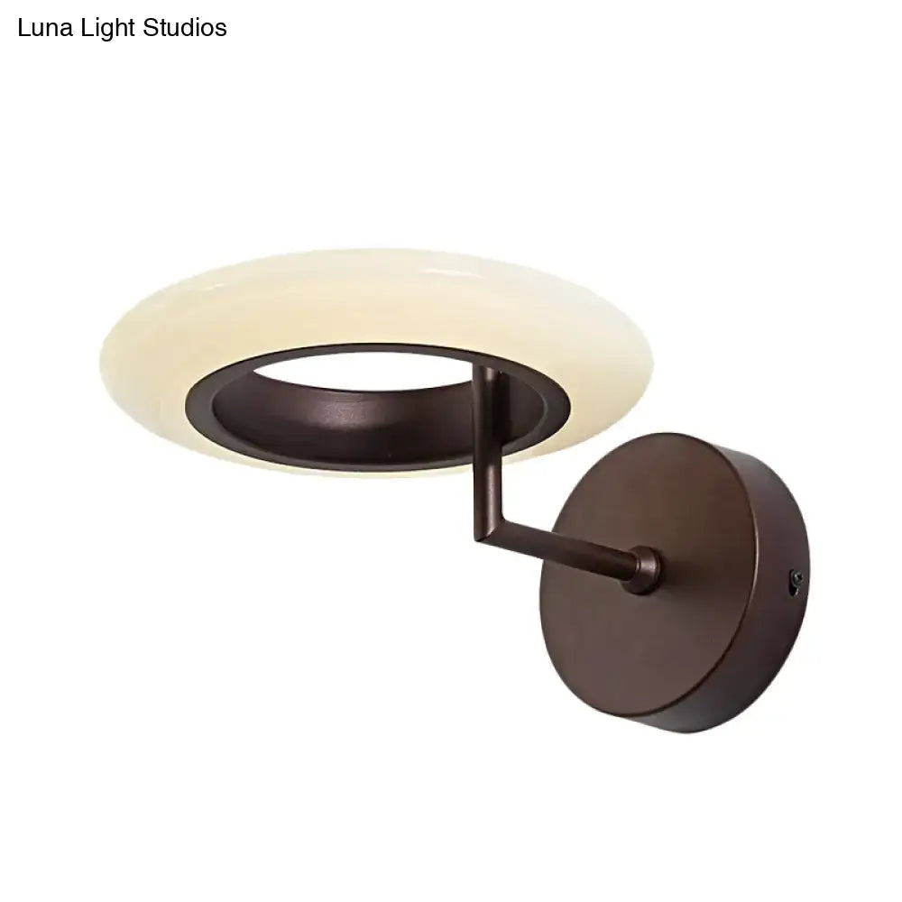 Modern bronze round led wall lamp bedroom frosted glass light 110v-120v