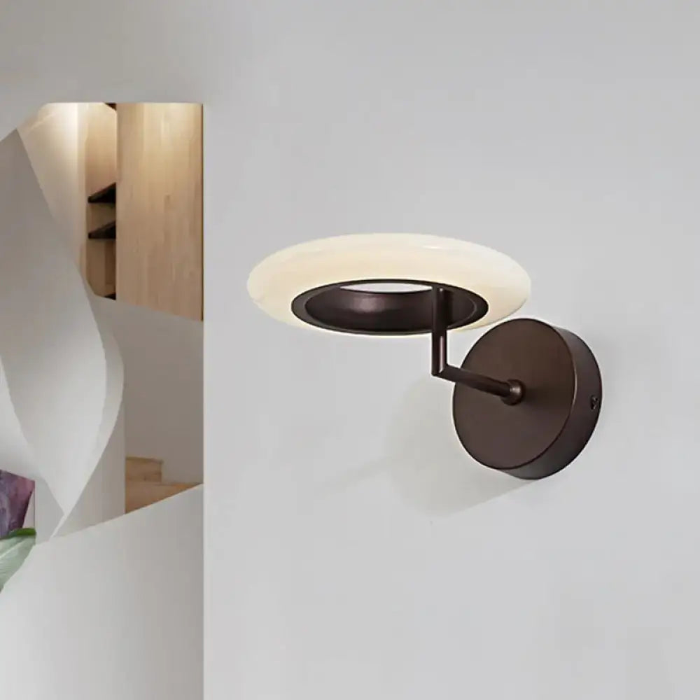 Modern bronze round led wall lamp bedroom frosted glass light 110v-120v