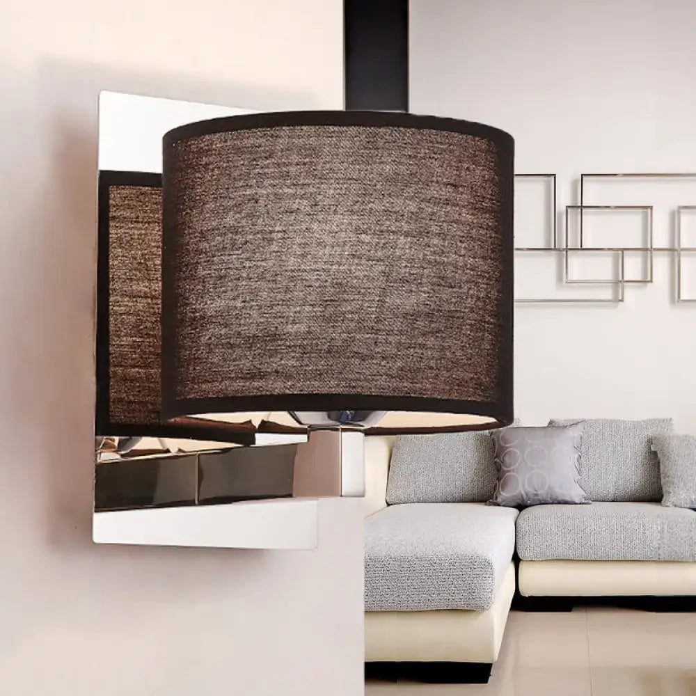 Modern brown fabric wall mount sconce – bedroom cylinder light