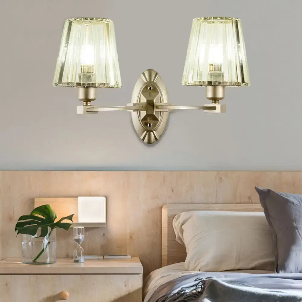Modern brushed brass and green glass wall sconce bedroom light fixture