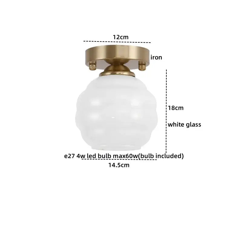 Modern brushed brass creamy glass iron led ceiling light bedroom