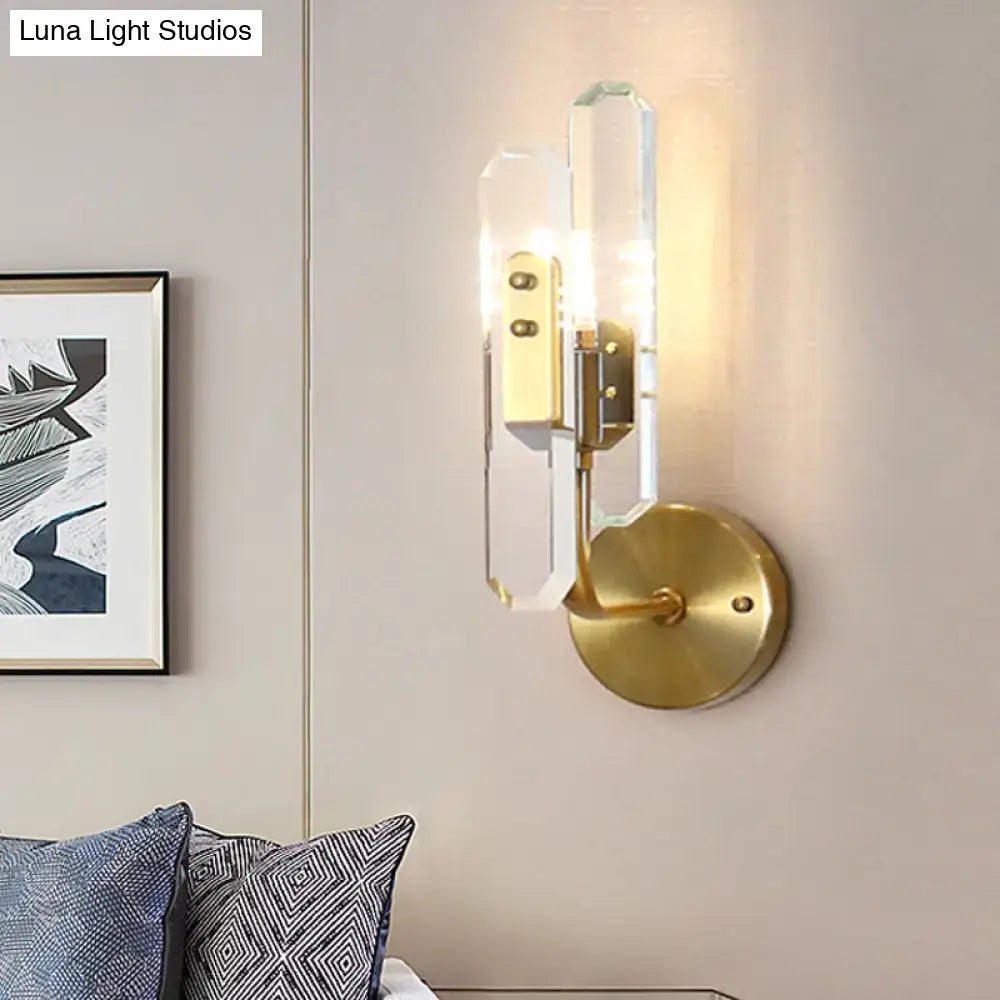 Modern brushed brass crystal shade wall mounted sconce living room