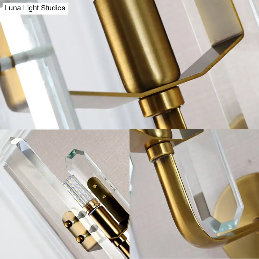 Modern brushed brass crystal shade wall mounted sconce living room