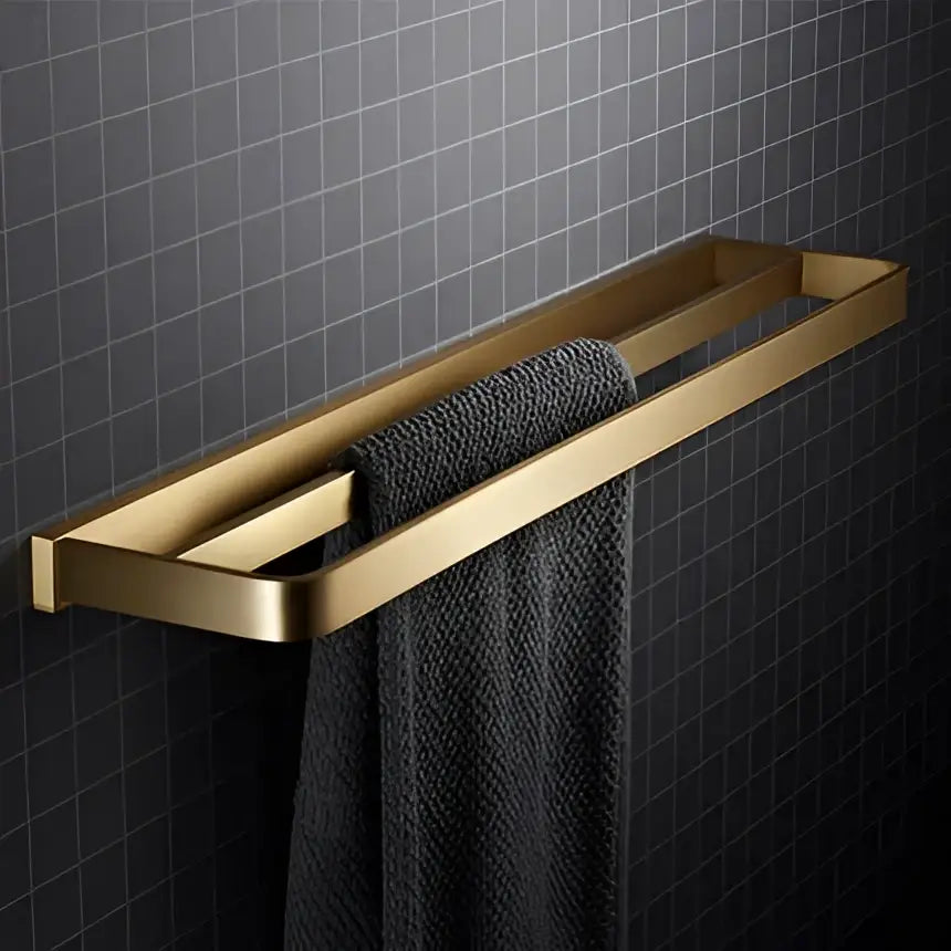 Modern brushed gold bathroom hardware set with towel rack