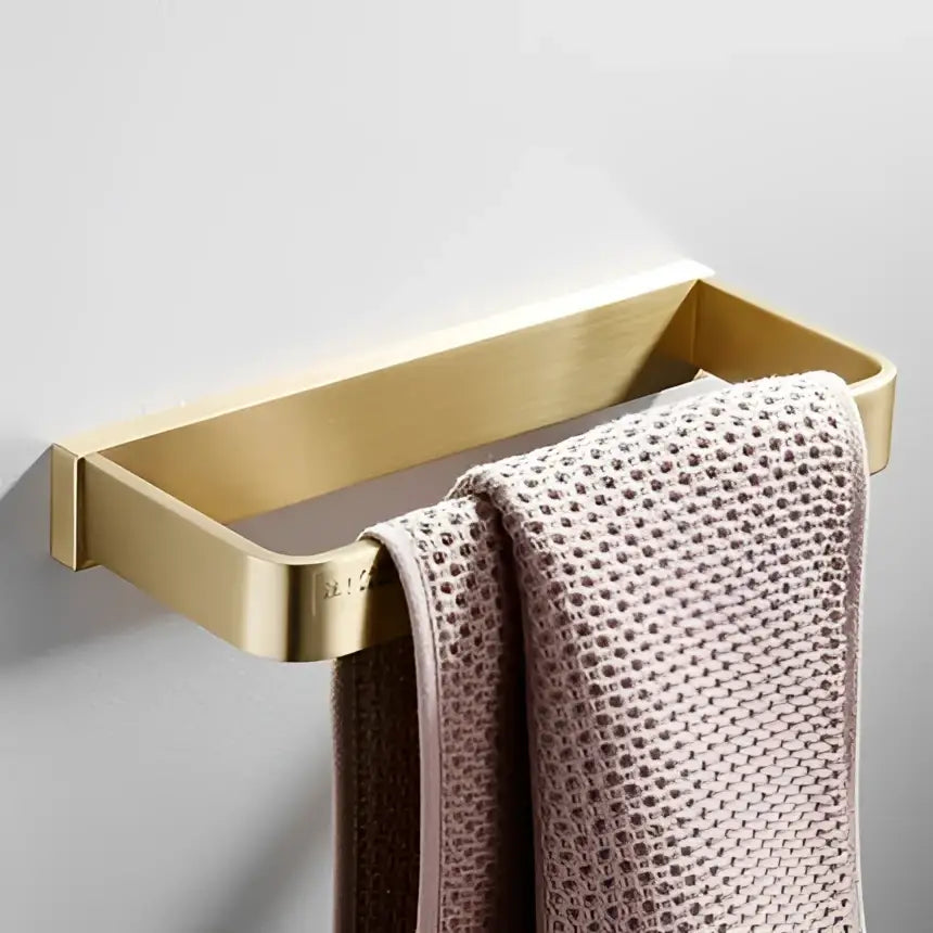 Modern brushed gold bathroom hardware set with towel rack
