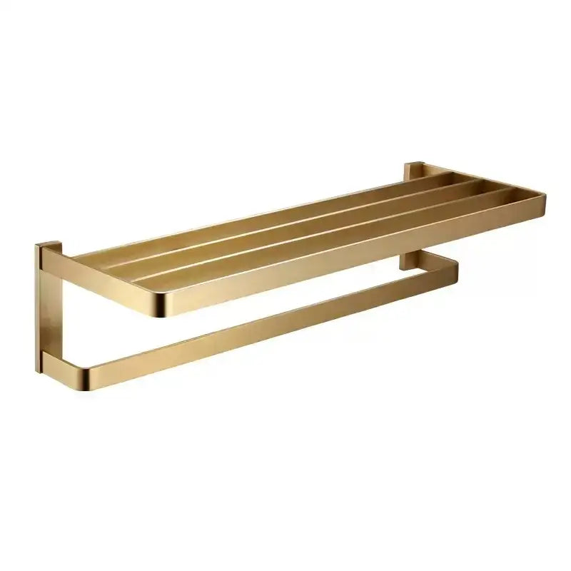 Modern brushed gold bathroom hardware set with towel rack