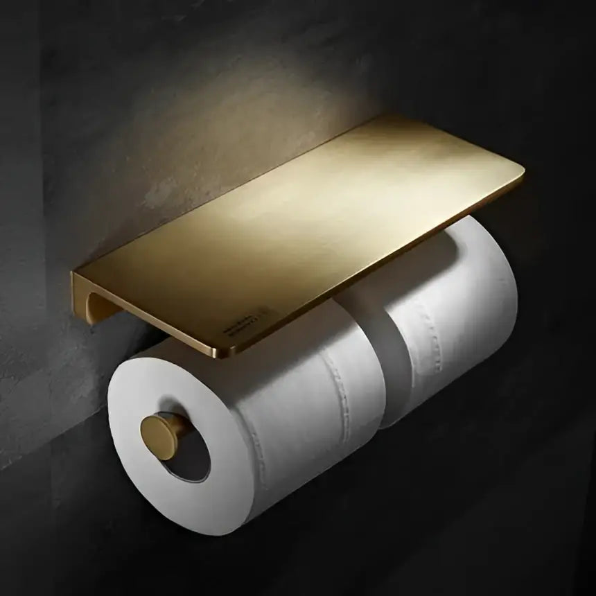 Modern brushed gold bathroom hardware set with towel rack