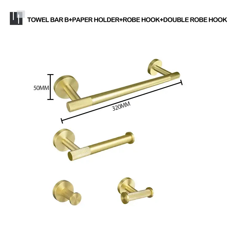 Modern brushed gold bathroom set towel bar and paper holder kit