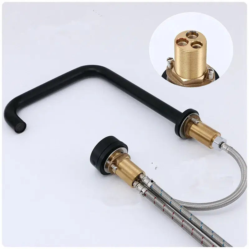 Modern brushed gold & black basin faucet kitchen rotating tap