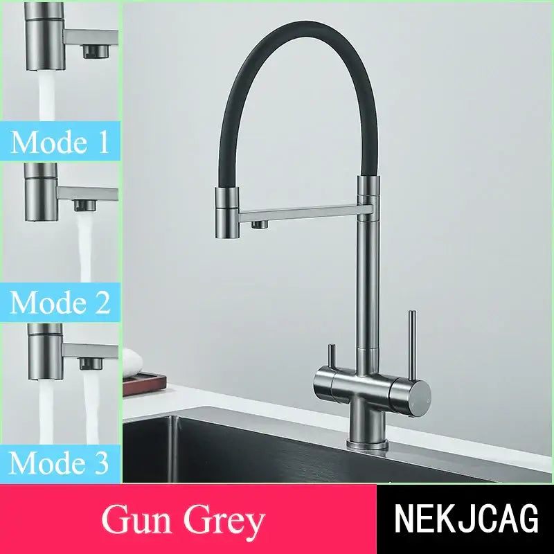 Modern brushed gold & black dual handle pull out kitchen faucet