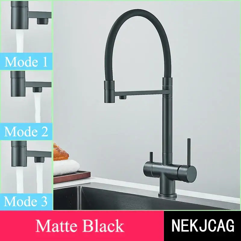 Modern brushed gold & black dual handle pull out kitchen faucet