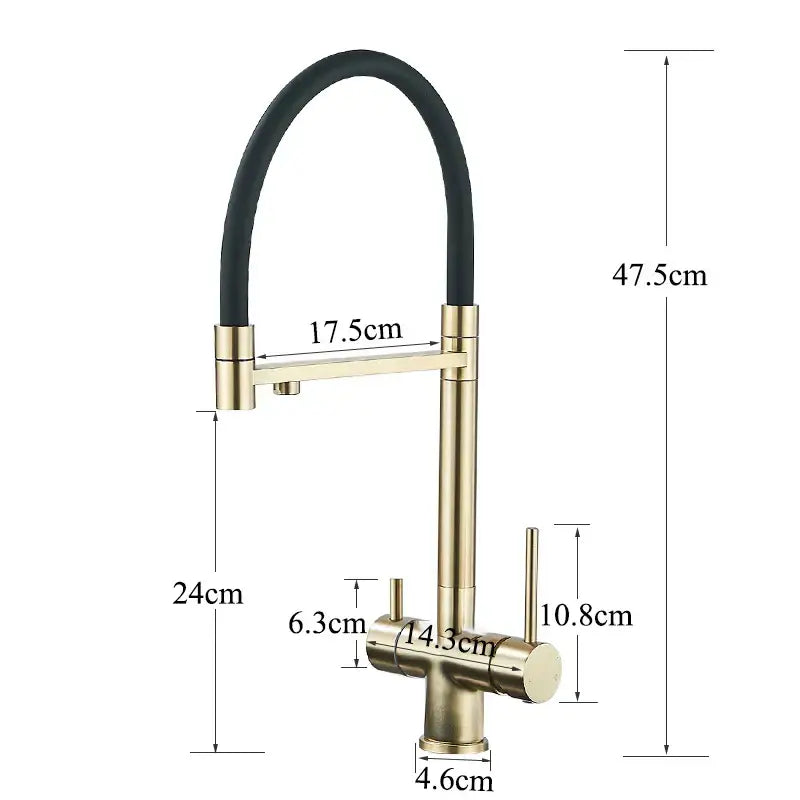 Modern brushed gold & black dual handle pull out kitchen faucet
