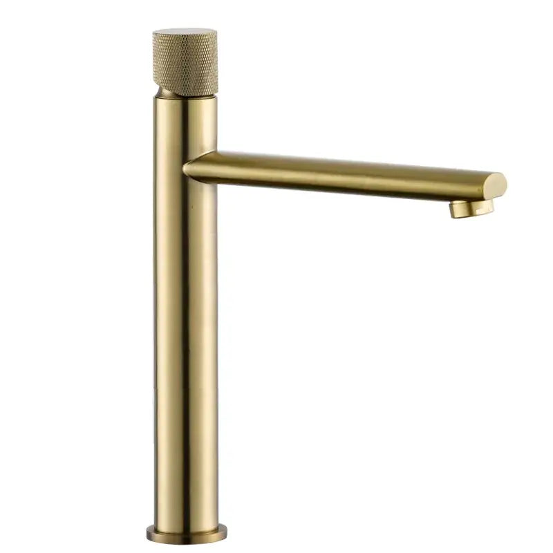 Modern brushed gold brass basin faucet with knurled bathroom sink tap