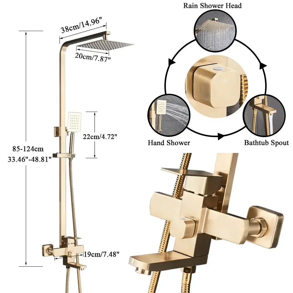 Modern brushed gold rain shower set bathroom mixer with handheld spray